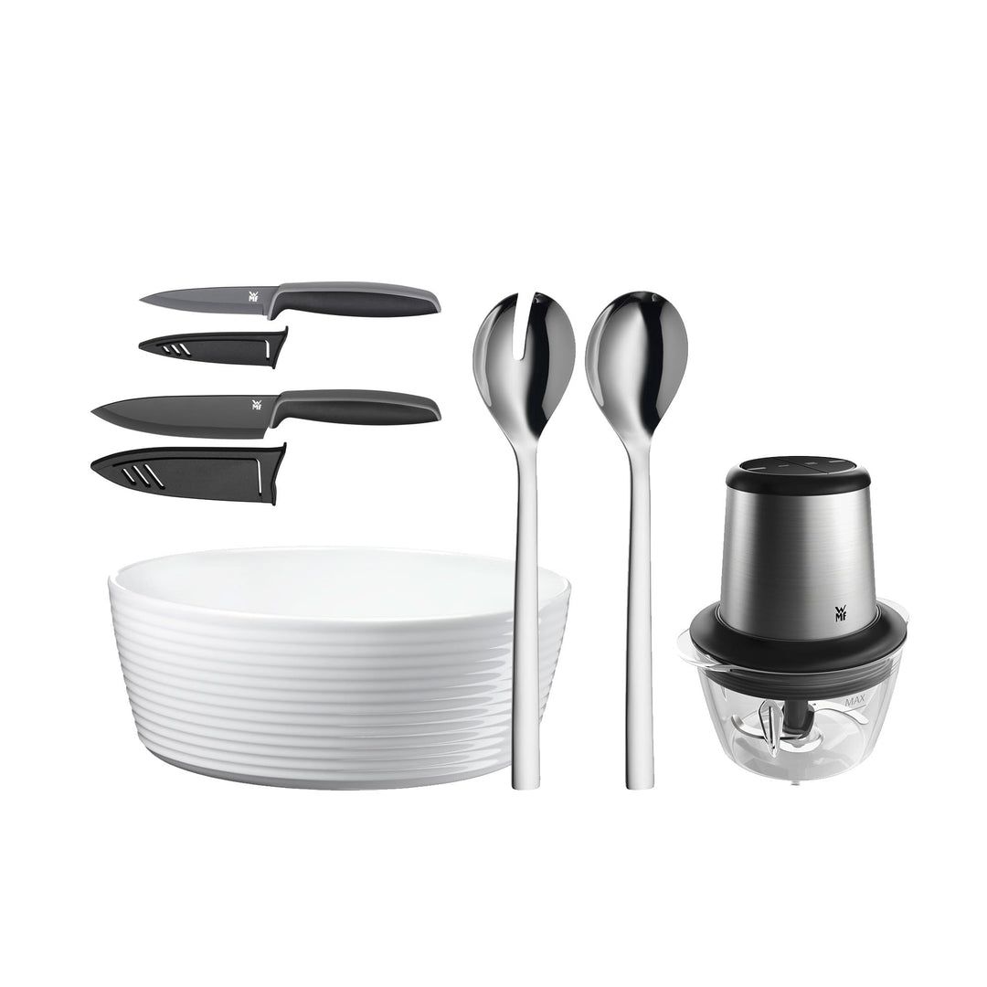 WMF Set 3-teilig Touch Messerset 2-teilig, mit Schutzhülle und Nuova Salat-Set 3-teilig, Salatbestec
