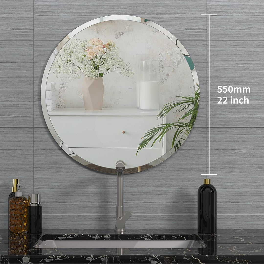 ANYHI Spiegel Rund 55 cm Badezimmerspiegel Abgeschrägter Rahmenloser Wandspiegel 55L x 55B cm, 55L x