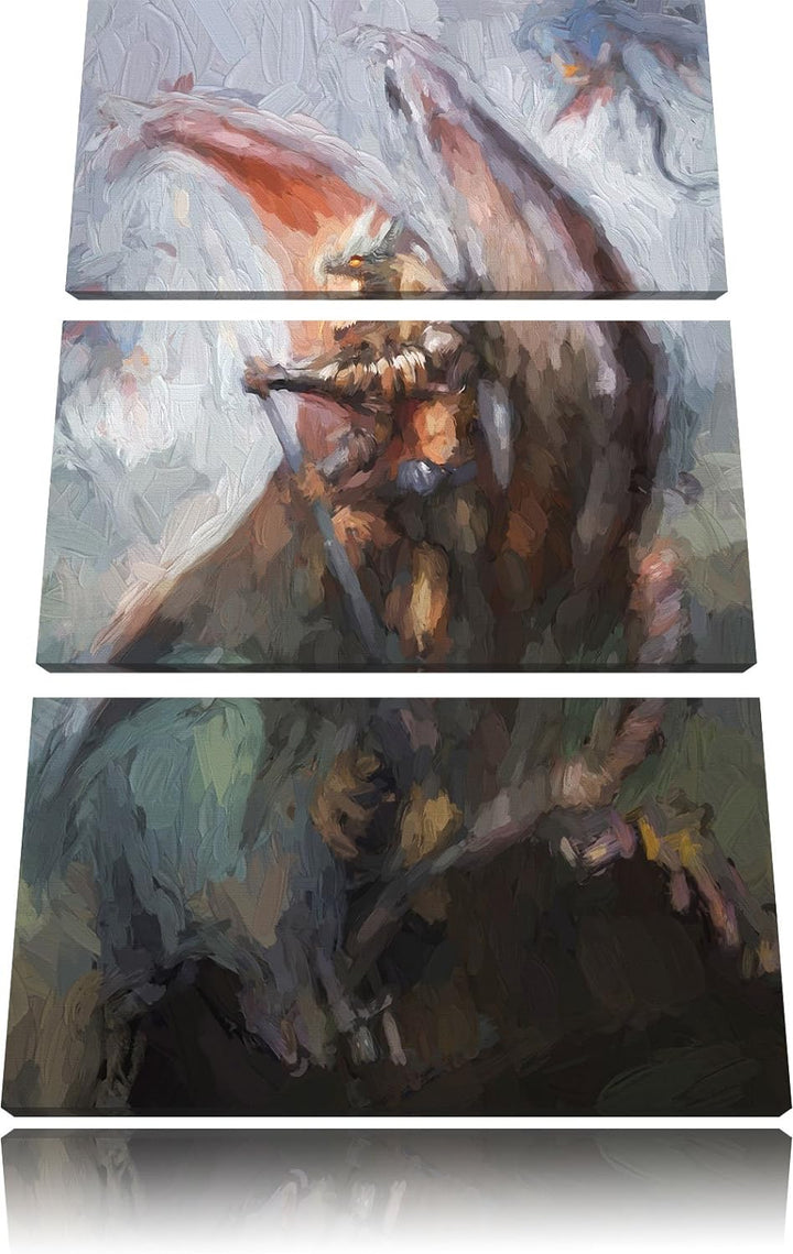 Pixxprint Drachenmann als Leinwandbild/Grösse: 3 Teilig (120x80) cm/Wandbild/Kunstdruck/fertig bespa