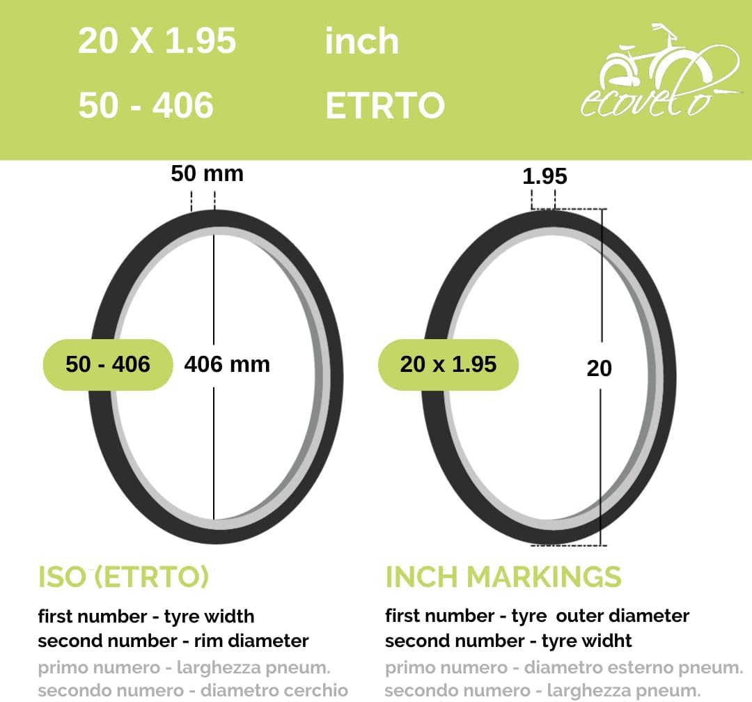Ecovelò Unisex Kinder 2 Reifen 20 x 1.95 (50-406) + Kammern, Schwarz