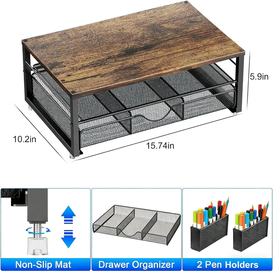 Monitorständer mit Schublade, Schreibtischorganizer und Zubehör, 2-stufiger Computer Monitor Erhöhun
