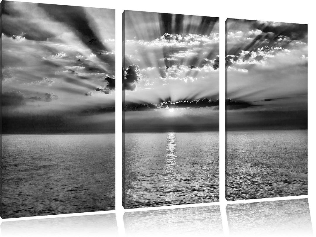 Pixxprint Meer im Sonnenaufgang als Leinwandbild/Grösse: 3 Teilig (120x80) cm/Wandbild/Kunstdruck/fe