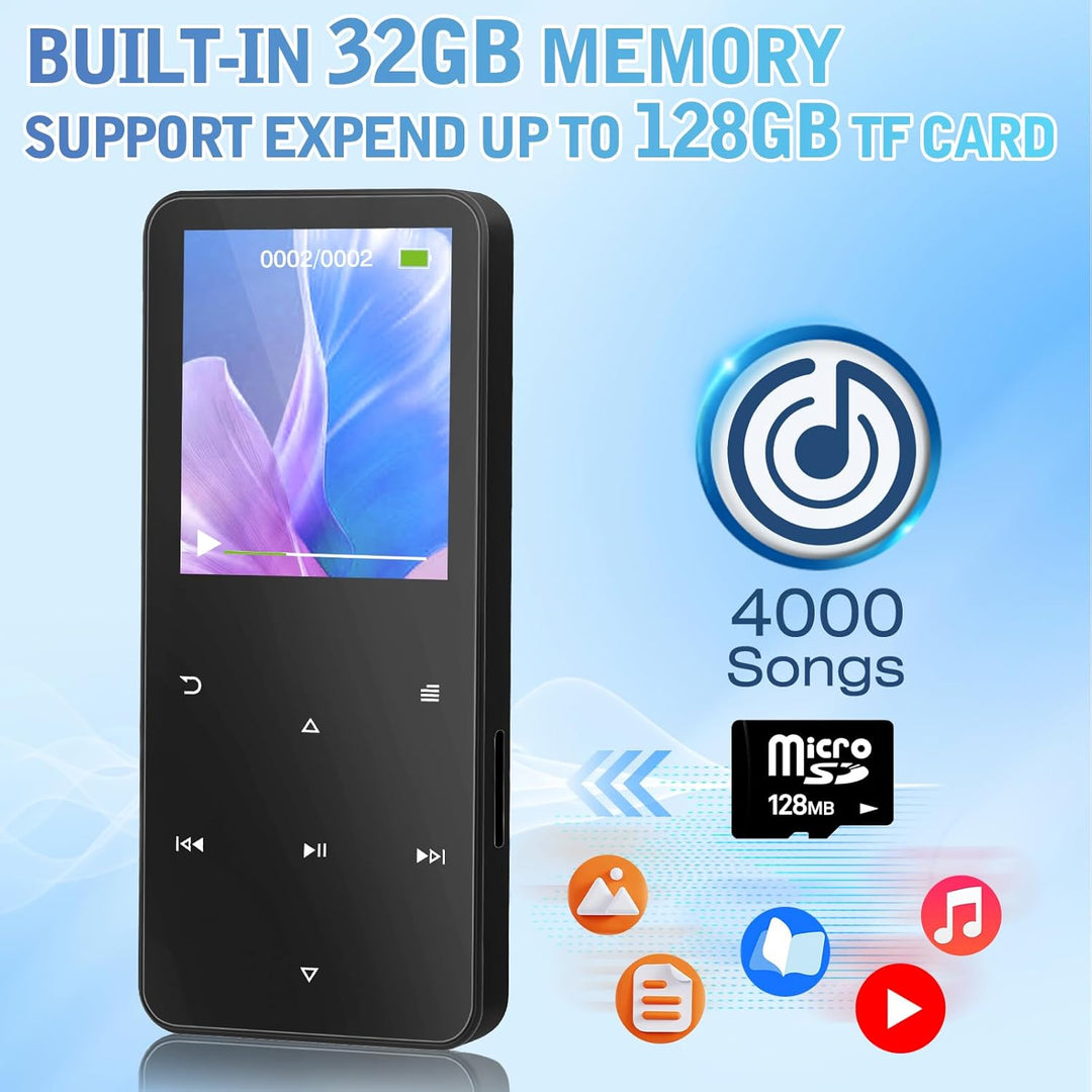 MP3 Player 32GB, MP3-MP4-Player mit Bluetooth 5.2, M15 Musik-Player mit Lautsprecher, FM-Radio, Vide