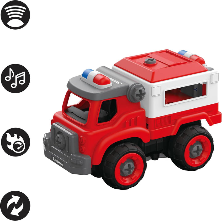 Lexibook, Crosslander® Fireman RC, Funkferngesteuertes Feuerwehrauto zum Zusammenbauen, 3 mögliche K