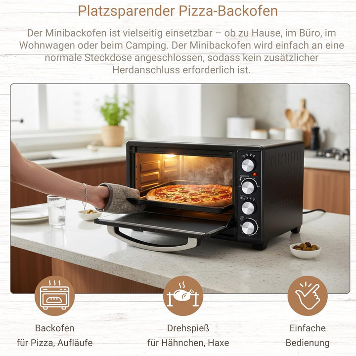 Syntrox 30 l Kleiner Mini Backofen Lasale | Miniofen | Pizzaofen | Pizzabackofen, 1500 Watt, 30 Lite