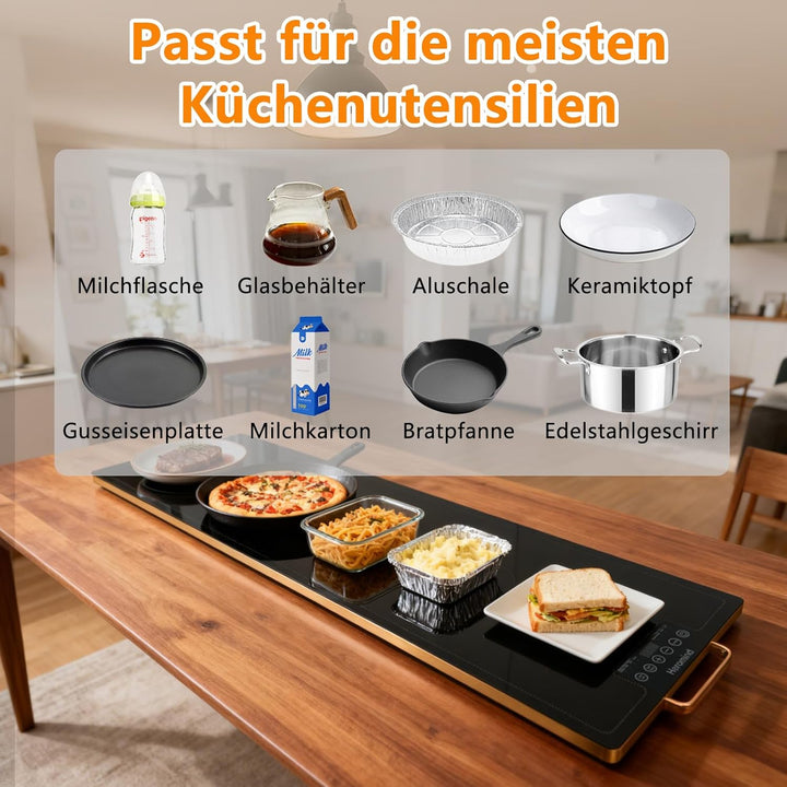 Wärmeplatte 100x35 cm, 450W Elektrische Warmhalteplatte, Touch-Bedienung, Für Grossküchen & Catering