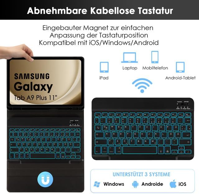 SOPPY Tastaturhülle mit Maus für Samsung Galaxy Tab A9 Plus 2023/Tab A11 Plus 2025 11 Zoll (SM-X210/