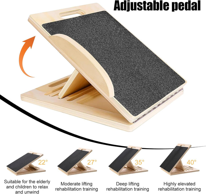 Balance Board und Schrägbrett aus Holz, Verstellbares‌ Wadendehner, Wackelbrett für Physiotherapie,