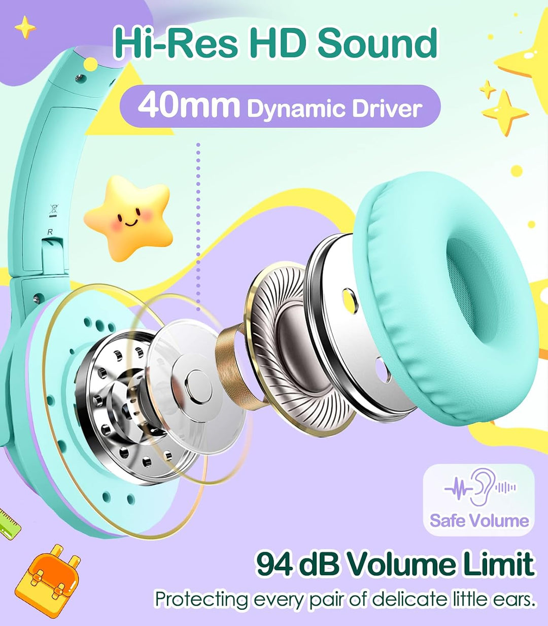 INFURTURE CH1 Kinder Kopfhörer, Kabel Kopfhörer für Kinder, Verstellbares Stirnband, Stereo Sound, F
