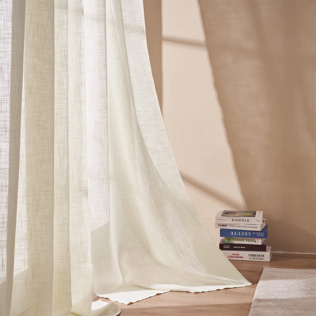 Topfinel Gardinen Halbtransparent Voile Vorhänge mit Ösen Hell Beige Vorhang 140x240cm Gardinen Wohn