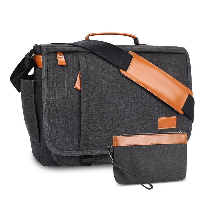 ESTARER Laptoptasche 17 Zoll Umhängetasche Herren mit Federtasche Canvas Arbeitstasche Herren für Ar