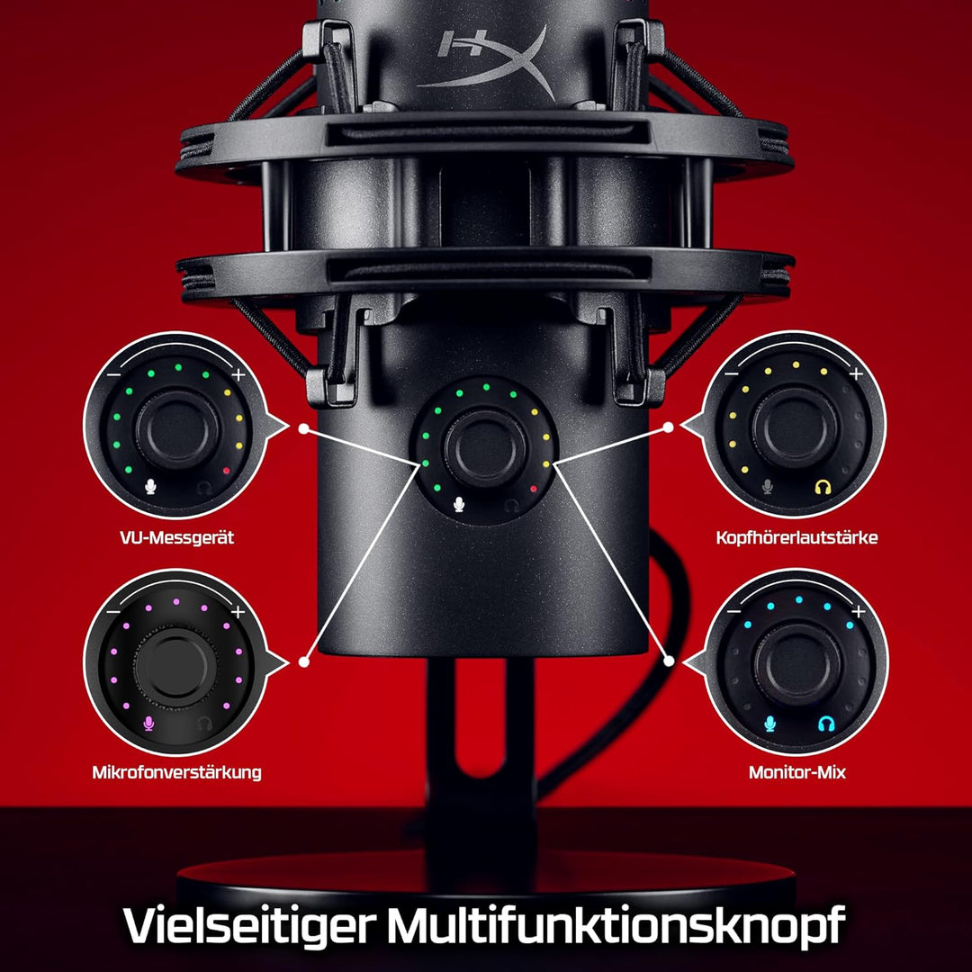HyperX QuadCast 2 S USB-Mikrofon, RGB-Beleuchtung, 32-Bit/192 kHz Audio, vier Richtcharakteristiken,