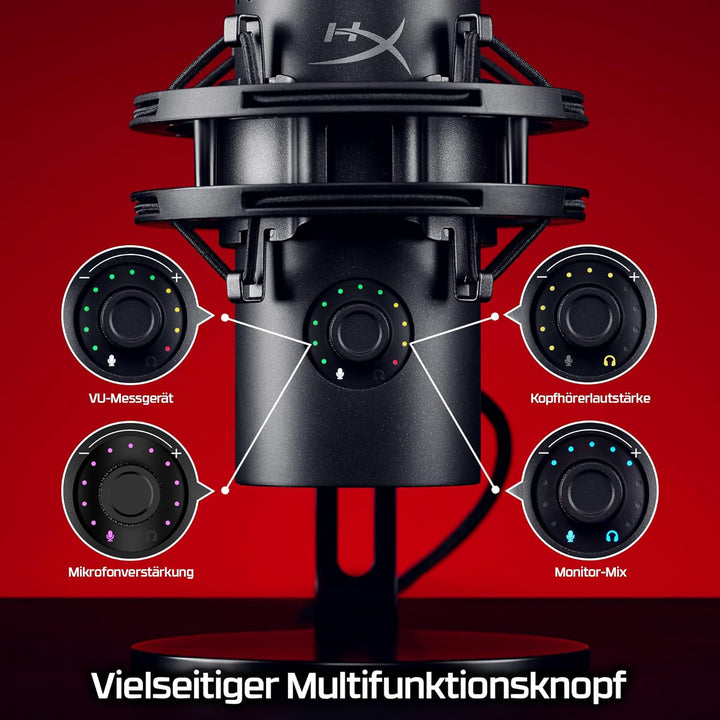 HyperX QuadCast 2 S USB-Mikrofon, RGB-Beleuchtung, 32-Bit/192 kHz Audio, vier Richtcharakteristiken,