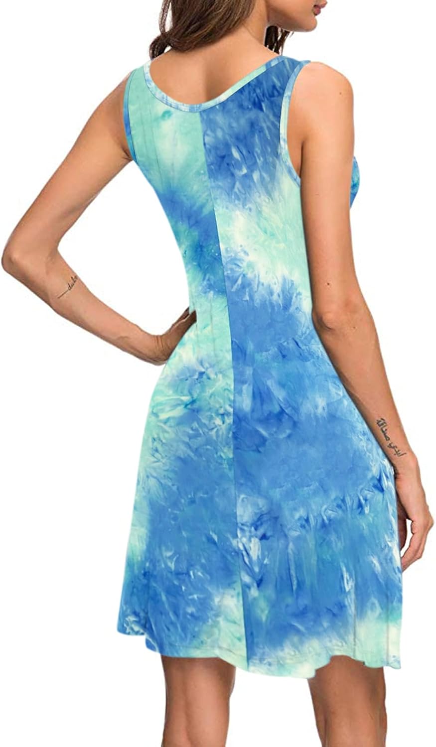 AUSELILY Sommerkleid Damen Leicht Strandkleid S Blaugrünweiss Gefärbt, M