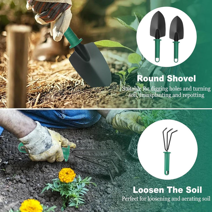Gartenwerkzeug Set 12-teilig, Edelstahl Gartengeräte mit Ergonomischen Griffen & Aufbewahrungsbox, G