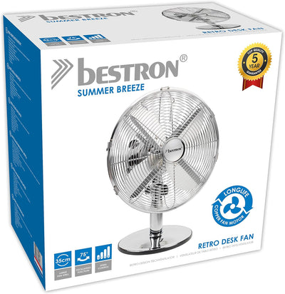 Bestron Mobiler Tischventilator Ø 35cm, Design Ventilator mit 3 Geschwindigkeitsstufen & 75° Oszilla