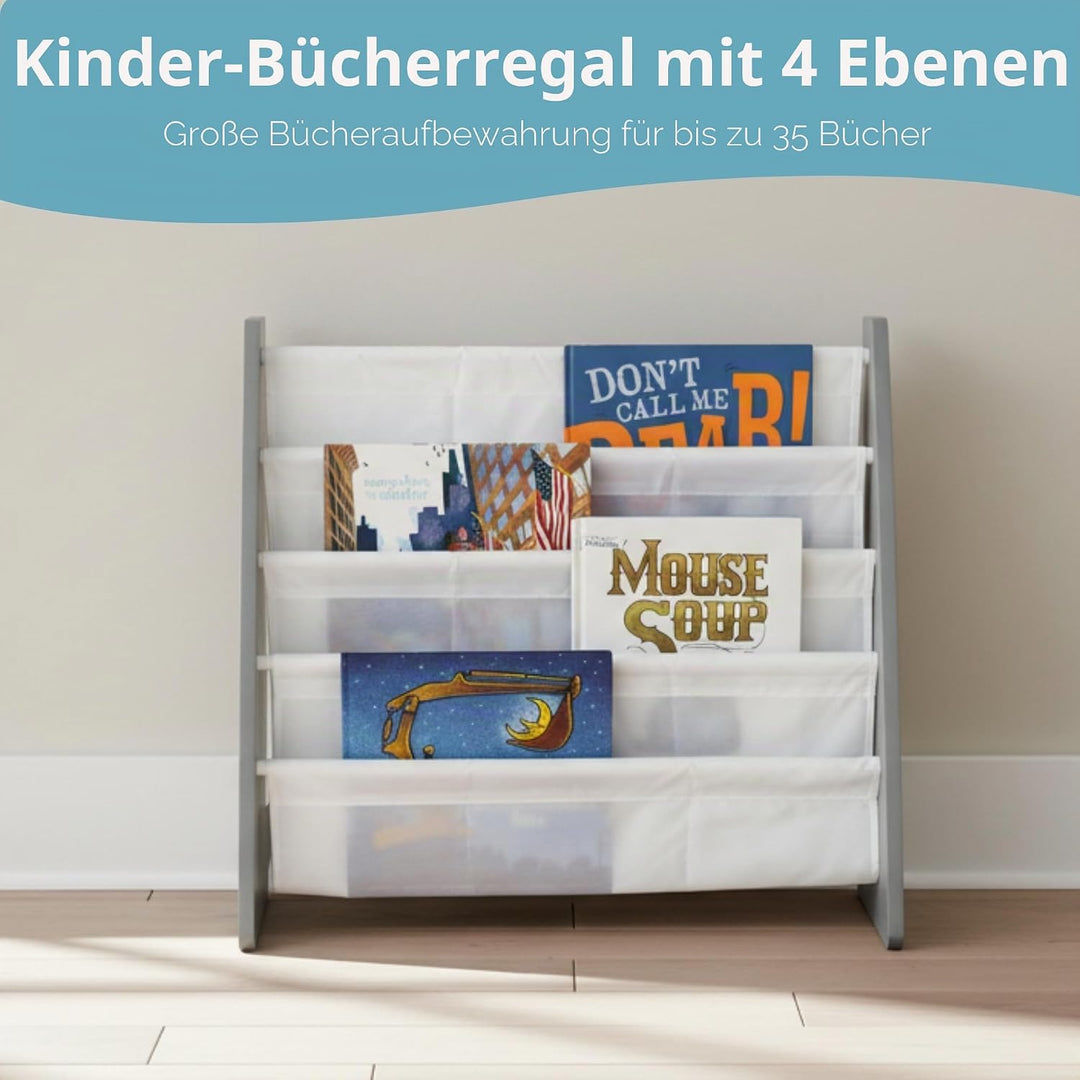 Humble Crew WO671 Kindermöbel - Kinder-Bücherregal aus Holz mit 4 Etagen, Grau/Weiss Grau Weiss, Gra