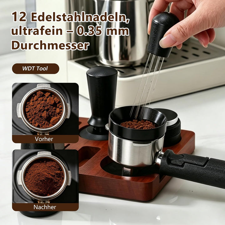 Espresso Zubehör Set 7tlg. – WDT Tool, Tamper, Distributor, Dosierring & Tamperstation | Barista Set