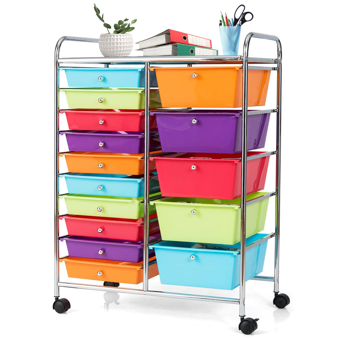 KOMFOTTEU Rollwagen mit 10/15 Schubladen stapelbar, Badrollwagen Rollcontainer mit Metallrahmen, All