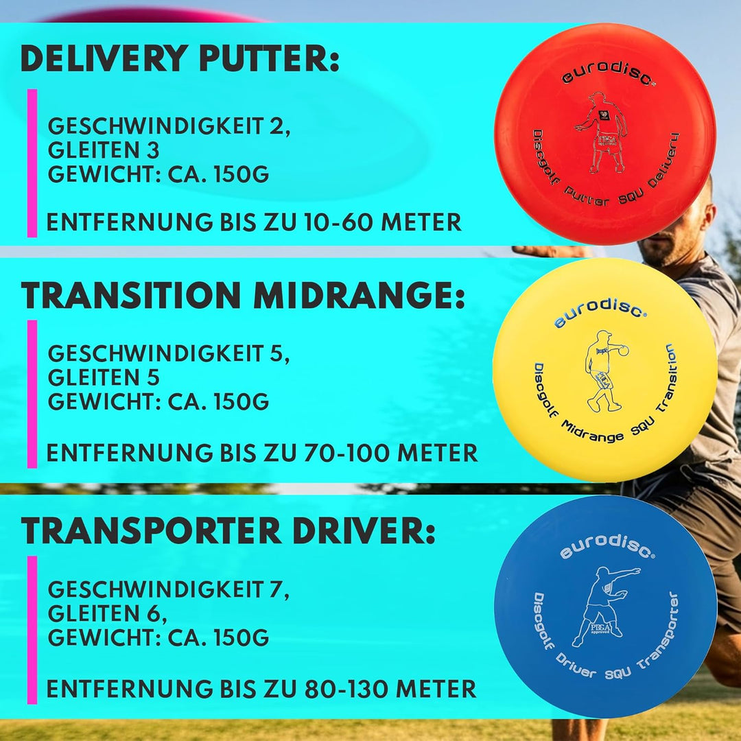 Eurodisc Disc Golf Einsteiger-Starterset SQU ROT Putter Midrange Driver PDGA approved