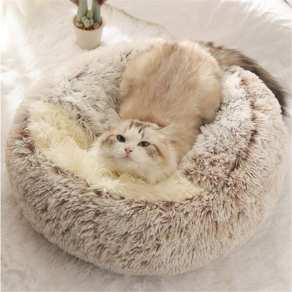 Flauschiges Katzenbett, rund, weiches Plüsch, Höhle mit Kapuze, Katzenbett, für den Winter, warm, Sc