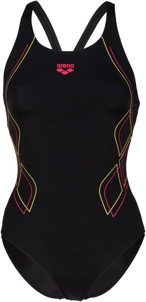 ARENA Damen Women's Swimsuit V Back Graphic Badeanzüge (1er Pack) 34 Black-freak Rose, 34 Black-frea