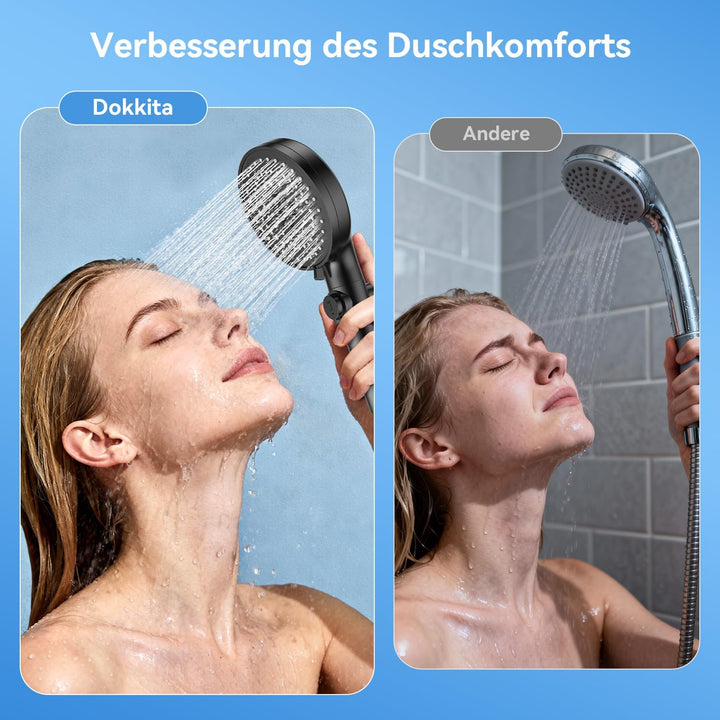 Duschkopf Wassersparender 4.6L/Min, Dokkita Hochdruck Handbrause 5 Strahlarten, Sparduschkopf Multif
