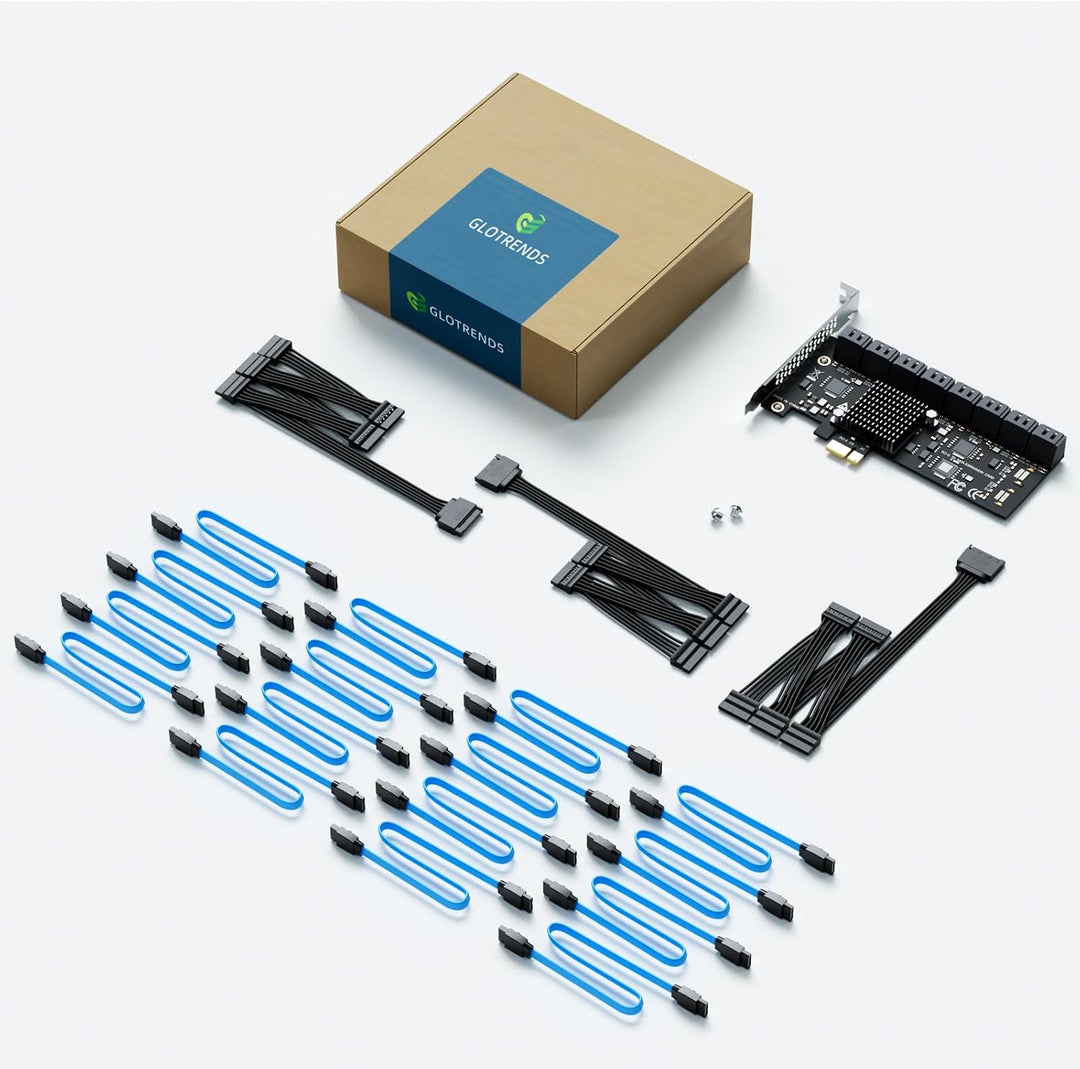 glotrends PCIe SATA Adapterkarte mit 16 Port SATA III 6Gbps (inklusive SATA Kabel und 15PIN SATA Spl