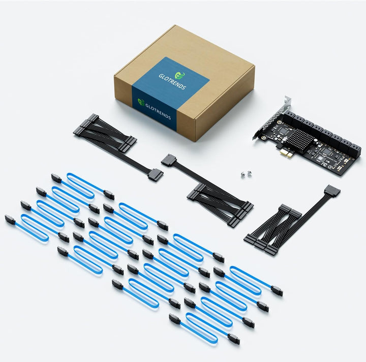 glotrends PCIe SATA Adapterkarte mit 16 Port SATA III 6Gbps (inklusive SATA Kabel und 15PIN SATA Spl
