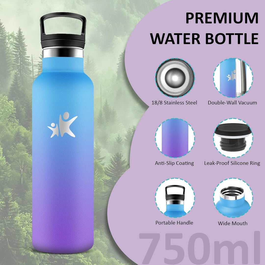 Thermosflasche- 750ml- Trinkflasche Edelstahl, Trinkflasche Sport, BPA-Frei, Wasserflasche Doppelwan