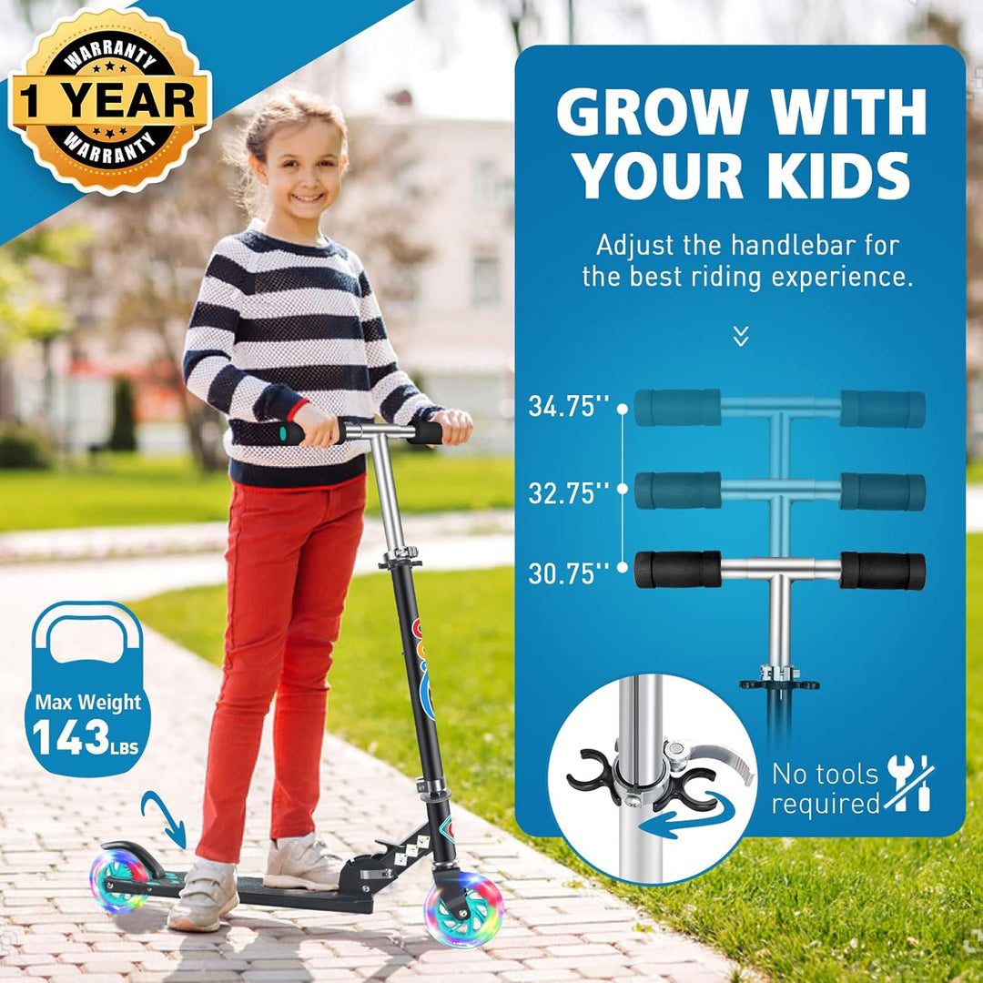 BELEEV Roller Kinder 2 Räder, Klappbar Kinderroller für Mädchen Jungen, Tretroller mit LED Leuchtend