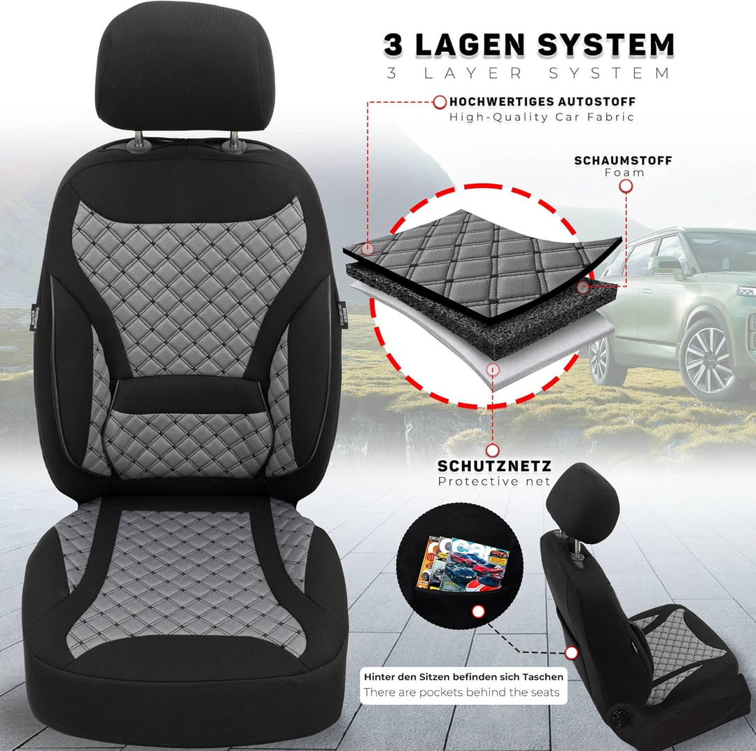 BREMER SITZBEZÜGE Mass Sitzbezüge Schonbezüge für Mercedes GLK X204 ZM1 ZM1 - Schwarz / Grau GLK X20