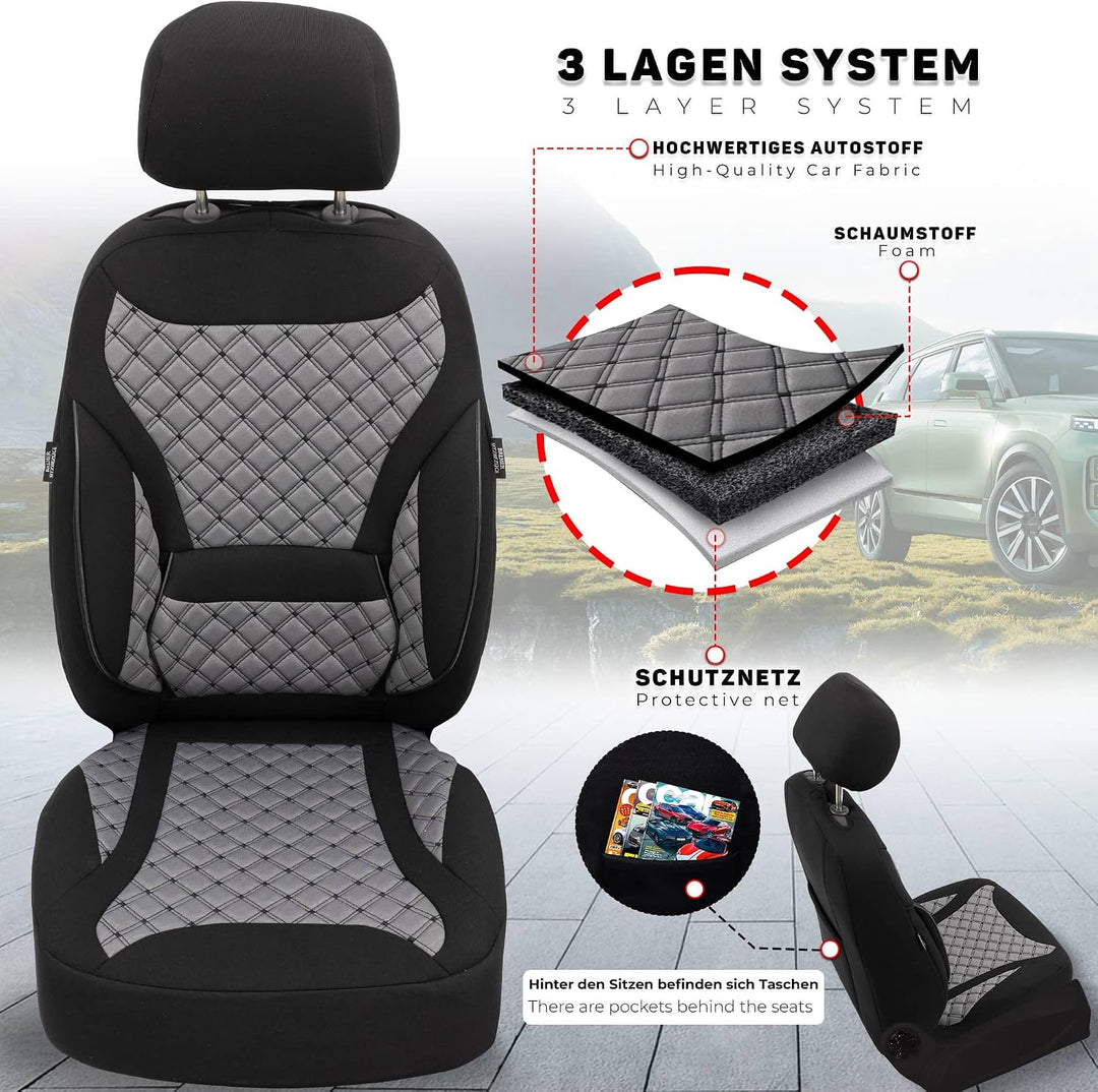 BREMER SITZBEZÜGE Mass Sitzbezüge Schonbezüge für Mercedes B-Klasse W245 ZM1 ZM1 - Schwarz / Grau B-