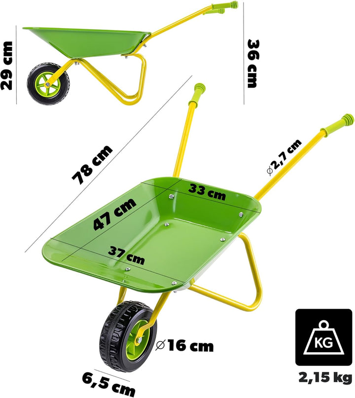 KADAX Kinderschubkarre aus Metall, Gartenschubkarre für Kinder, Gartenwerkzeug, kleine Schubkarre zu