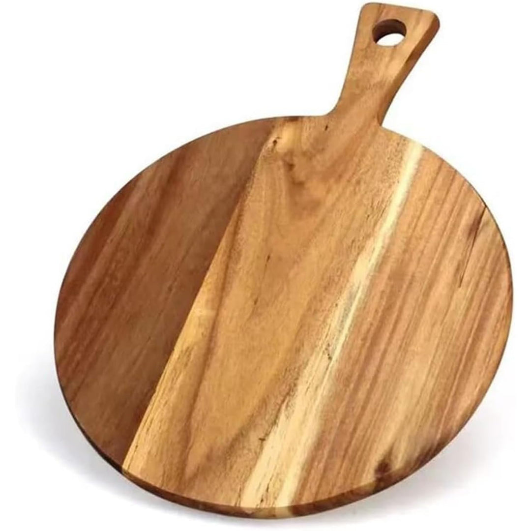 Rundes Schneidebrett aus Akazienholz, Pizza-Paddel Pizzaschaufel, Holz Schneidebrett mit Griff, Küch