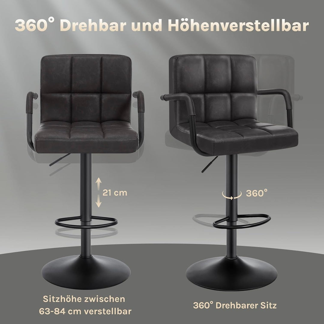 WOLTU Barhocker 2er Set Barstuhl Tresenhocker Bistrohocker Designer Hocker mit Rückenlehne, Kunstled