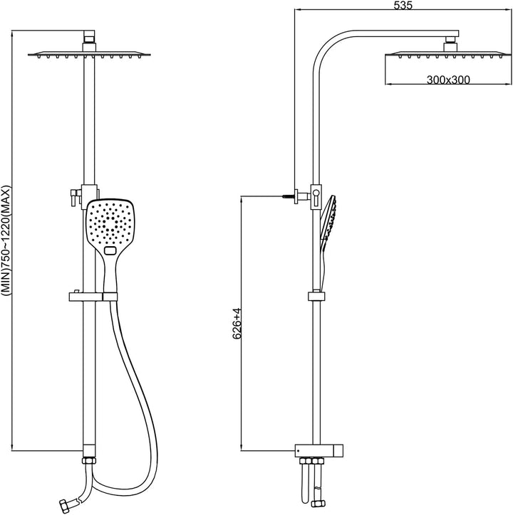 KOMIRO Duschsystem ohne Armatur, Regendusche Ohne Armatur,Duschset mit Duschkopf 30x30cm, Handbrause