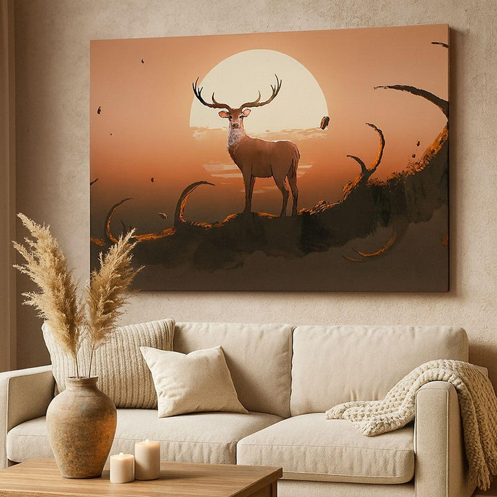 Bilder auf Leinwand Hirsch Geweih Hörner Leinwandbild mit Rahmen 70x50cm Wandbilder Dekoration Wohnz