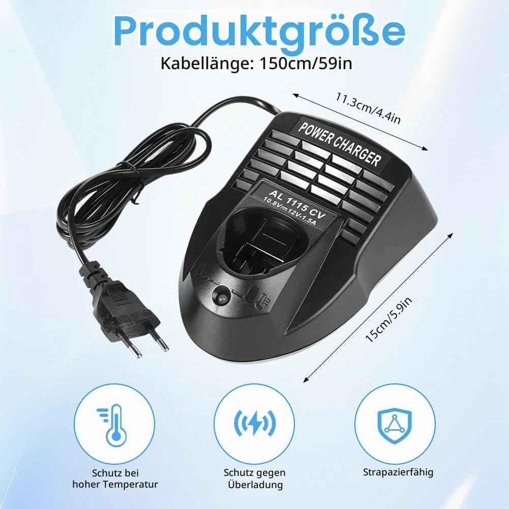 Ladegerät für Bosch 12V, Li-ion Schnellladegerät Kompatibel mit Bosch Professional 10.8V-12V AL1115C