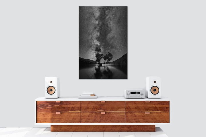 deyoli magische Nacht am See Effekt: Schwarz&amp;Weiss, Format: 80x60 als Leinwandbild, Motiv fertig ger