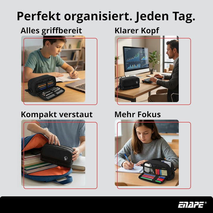 Multipocket XL Federmäppchen mit Fächern – Grosses Stifteetui für Schule, Uni & Büro – Robustes Schl