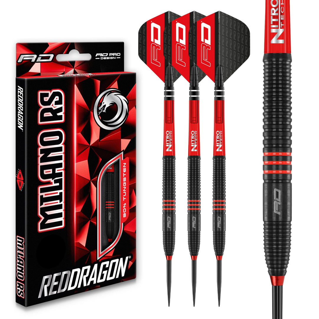RED DRAGON Milano RS 21g, 22g, 23g, 24g oder 26g Tungsten Darts mit Flights und Schäfte 21.0 Gramm,