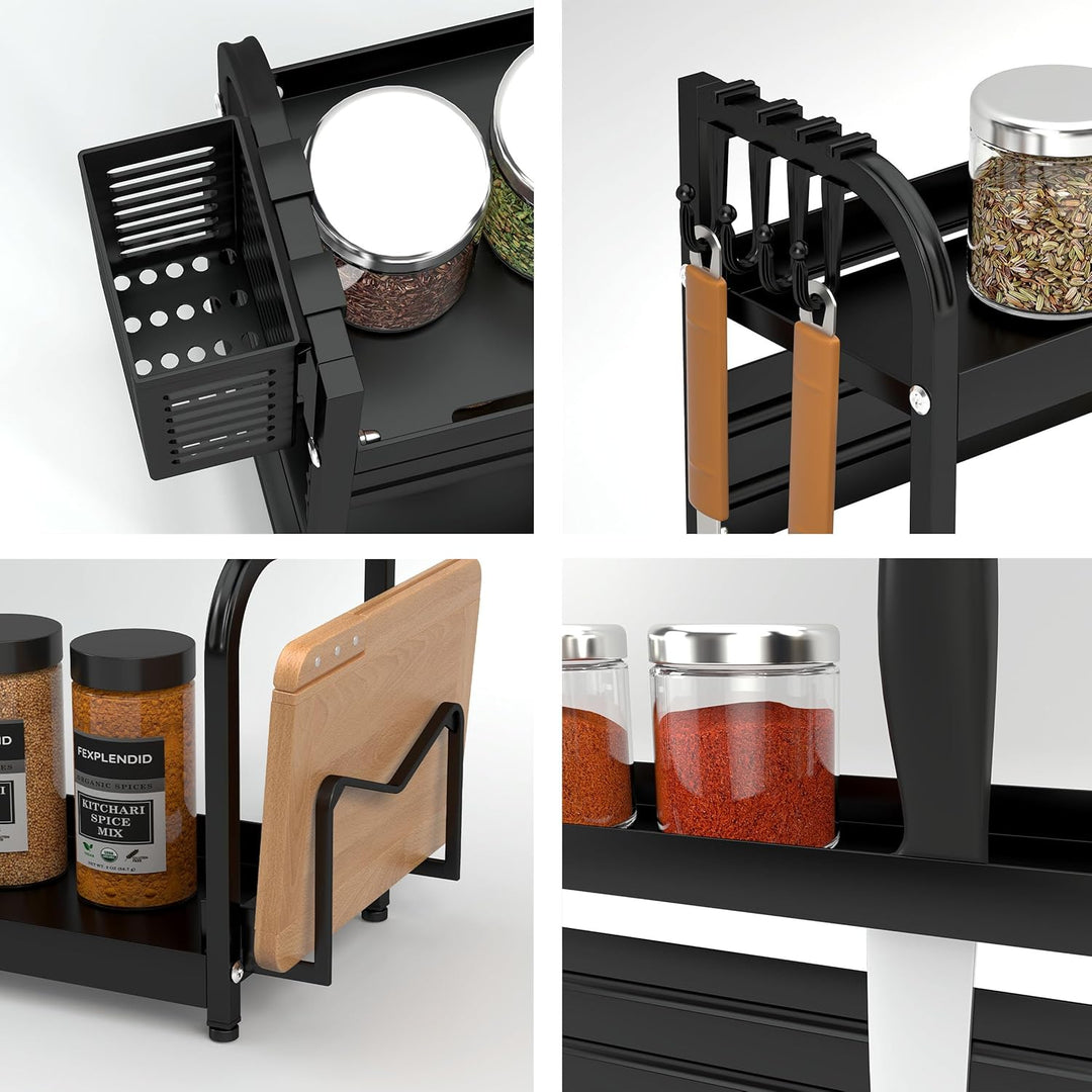 FEXPLENDID Gewürzregal Stehend, küchenutensilienhalter, 49x43.5x22.5cm, Stahl, spice rack organizer,