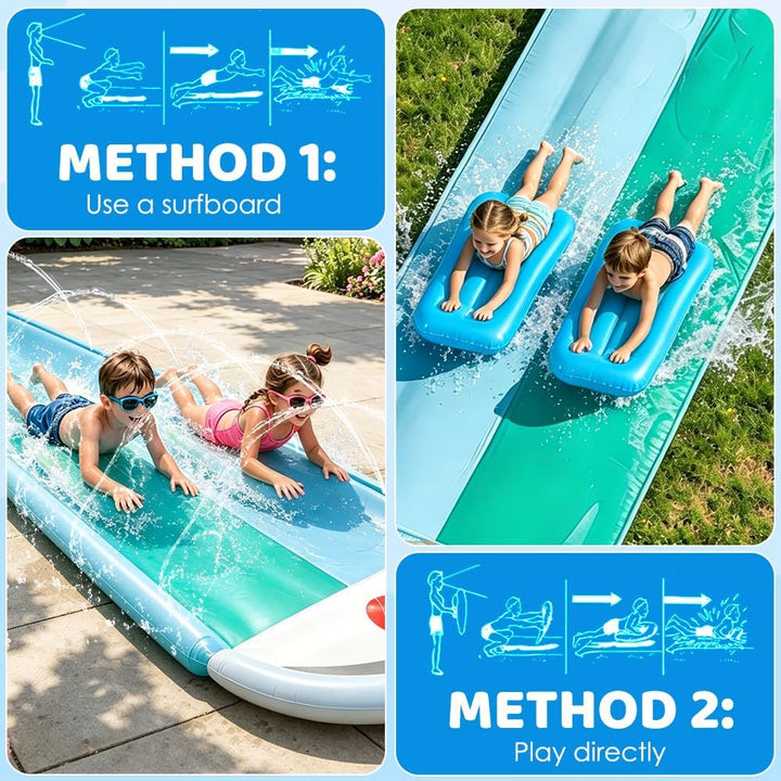 Wasserrutsche Garten Für Kinder, 6,1 * 1,4M Doppel Wasserrutschmatte | Wasserspielzeug Outdoor mit 2