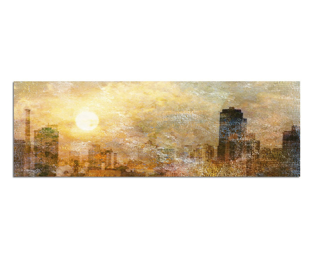 Paul Sinus Art Panoramabild auf Leinwand und Keilrahmen 150x50cm Stadt Wasser Sonne Wolken