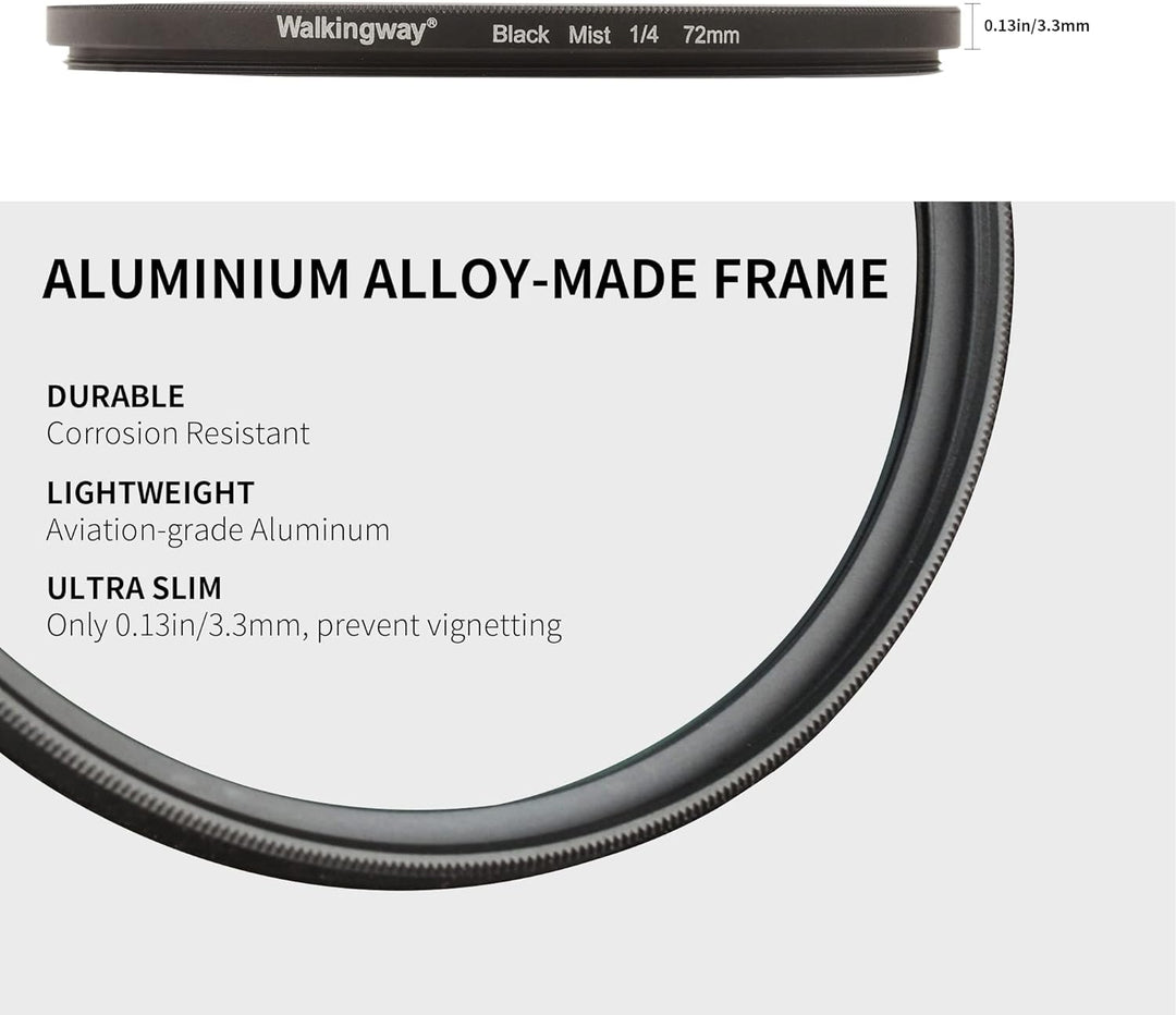 Walking Way 1/4 Black Mist Diffusion Filter 67 MM - Black Light Diffusion Filter - Dreamy Softener E