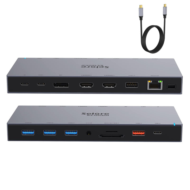 Docking Station USB C Dock, 15 in 1 Laptop Dockingstation, mit 1m Kabel mit Dual 4K HDMI Displayport