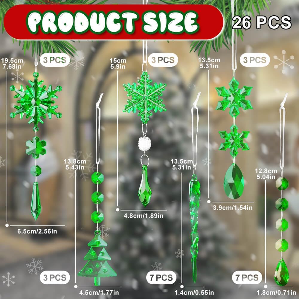 Lanpn 26 Stück Weihnachten Dekoration Kristall Christbaumschmuck Anhänger, Acryl Schneeflocken Eisza