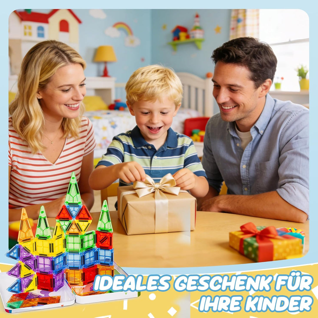 cossy Mini Magnetische Bausteine, 46 pcs Magnetbausteine Reiseset, Reisespielzeug mit Metallbox, Mag