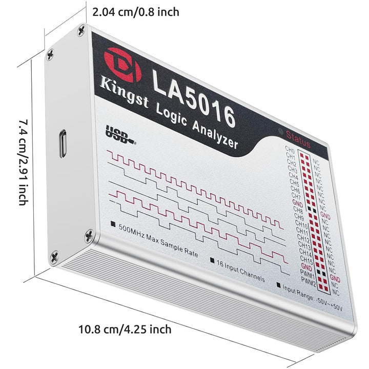 InnoMaker LA5016 USB-Logikanalysator - 16 Kanäle 500MS/s 10GB Tiefe PWM-Generator, MCU ARM FPGA Debu